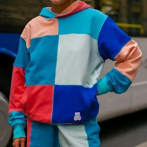 teddy fresh patchwork hoodie